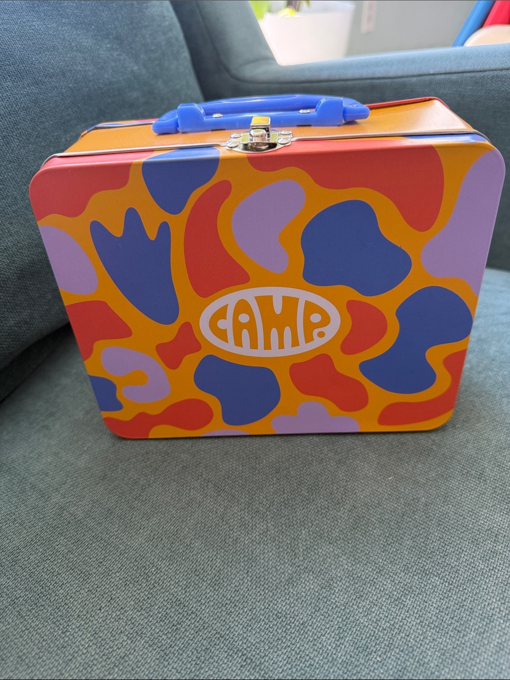 CAMP Brand Yellow Blue and Orange Retro Style Metal Lunchbox